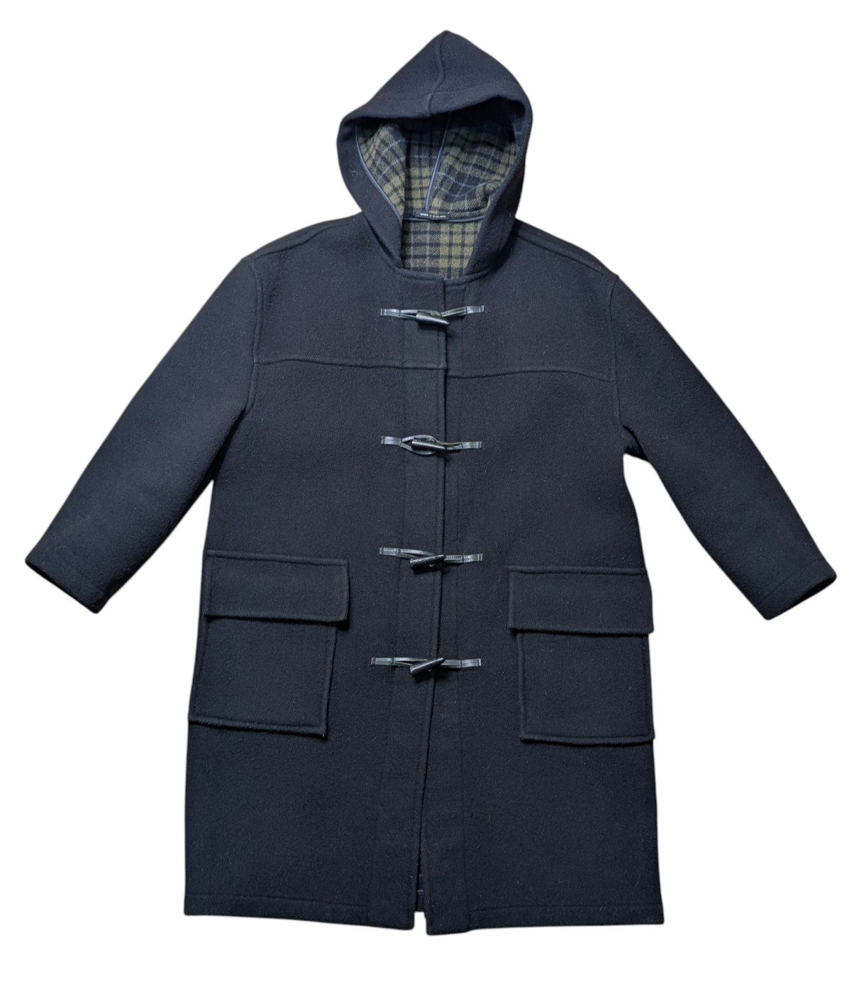Vintage Burberrys\' Wool Duffle Coat Women M Green Plaid Lining Made in England