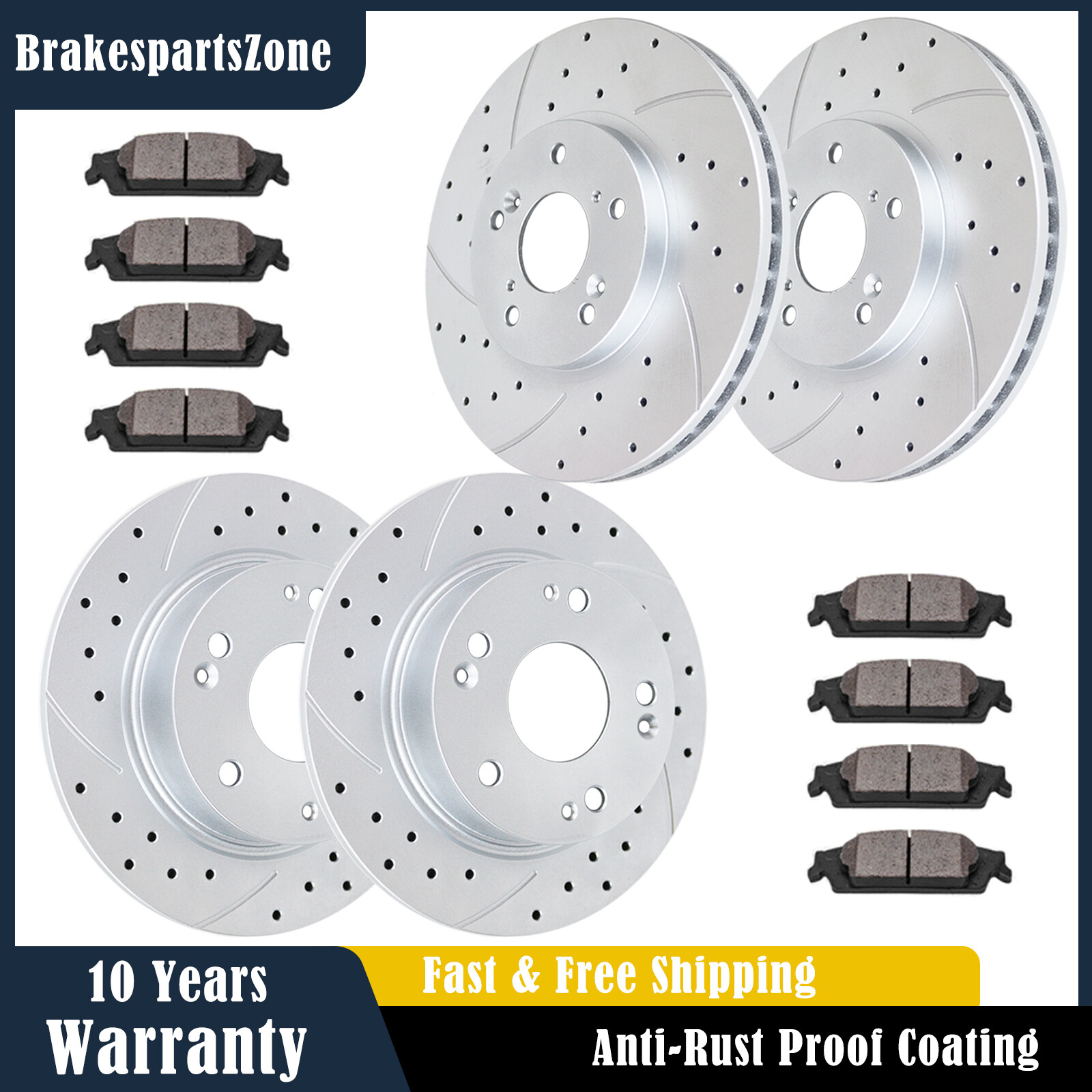 Fit for 2.4L Acura TSX 2004-2008 Front and Rear Brake Rotors Pads Kit Brakes
