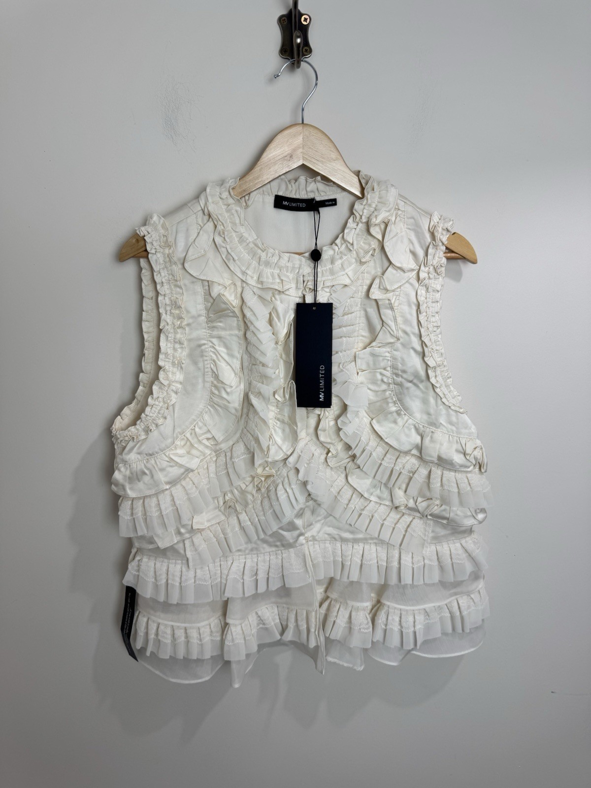 Mint Velvet Cream Ruffle Detail Top UK 16 Summer Occasion RRP £130