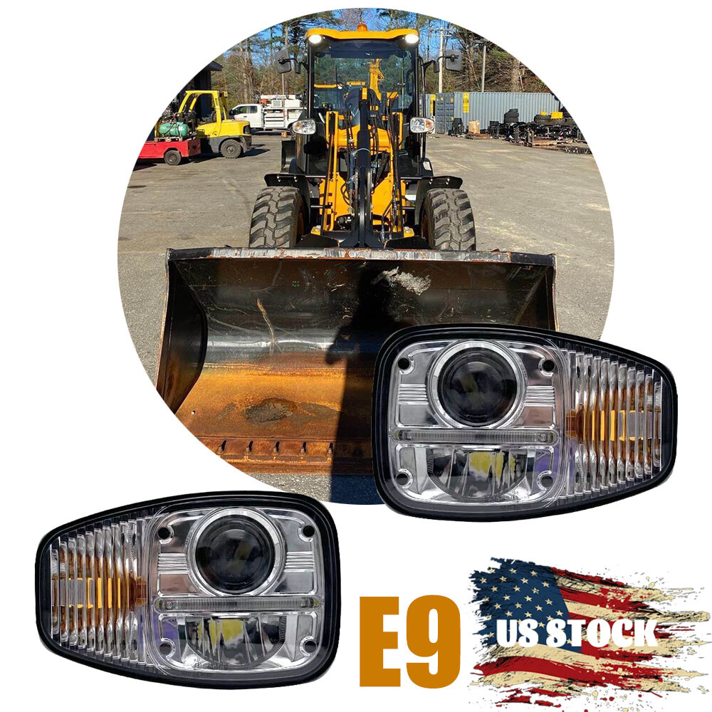E9 Pair LED Headlights With Turn Signal Lamp High Low Beam For Volvo JCB Loader