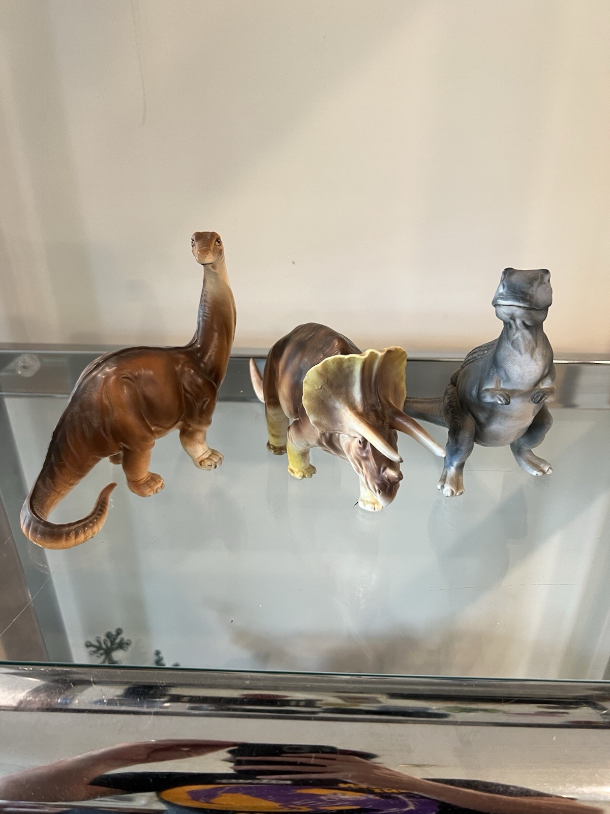 Vintage 60s 70s NAPCO Japan Ceramic Dinosaur Figurines M4351 T-Rex Triceratops