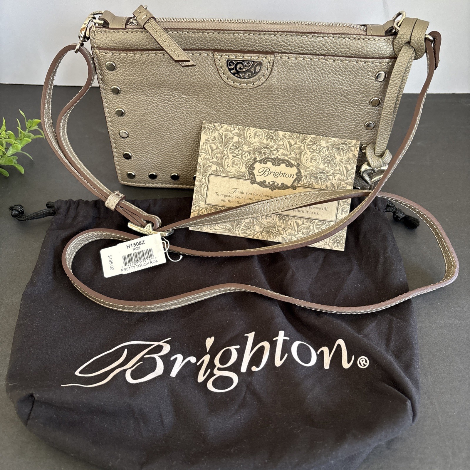 Brighton Pretty Tough Rox Crossbody Purse Pewter Retired with Tags Not Attached