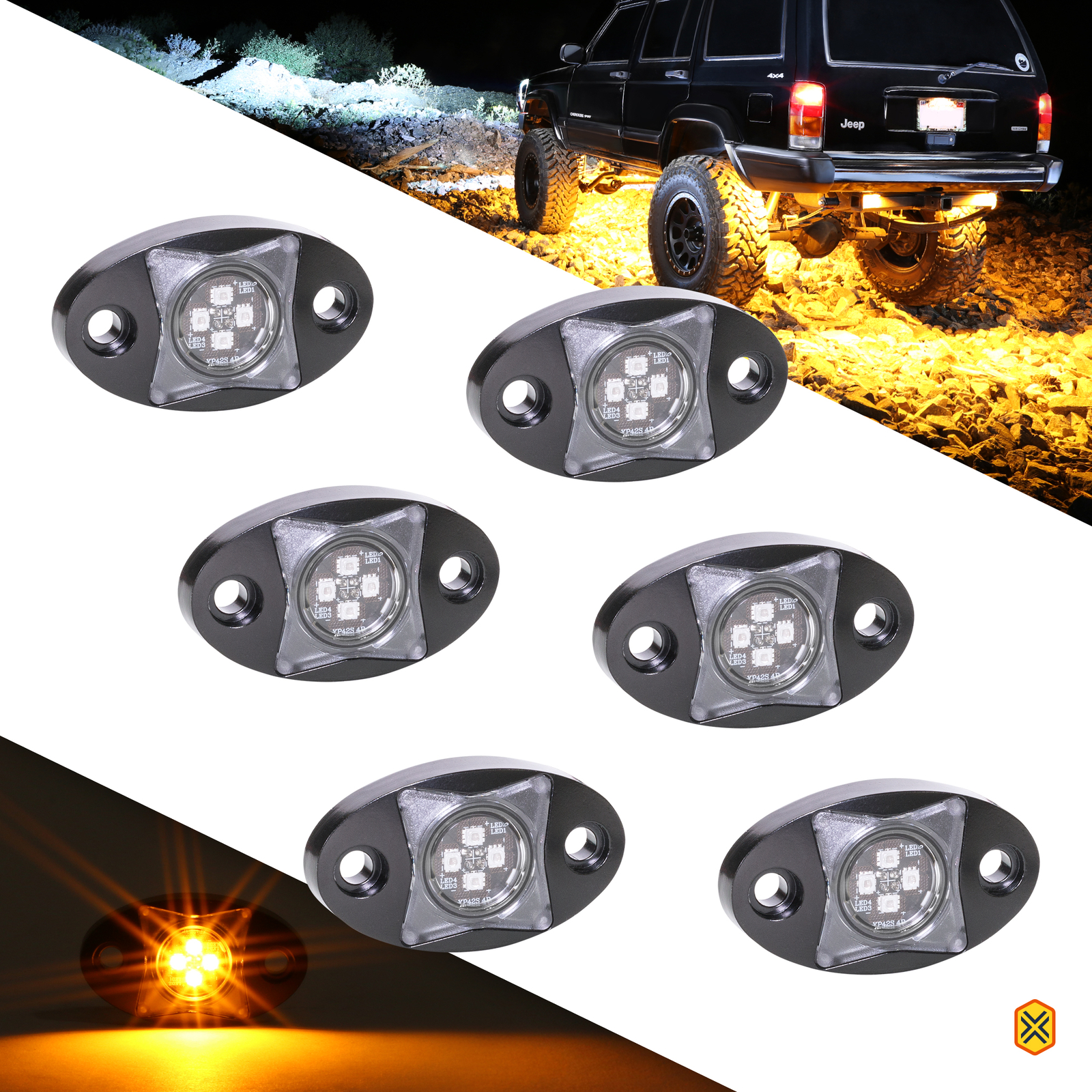 6pc AMBER LED Rock Light Kit 4x4 4wd Offroad ATV UTV- LAMPHUS StarDust SDRL14