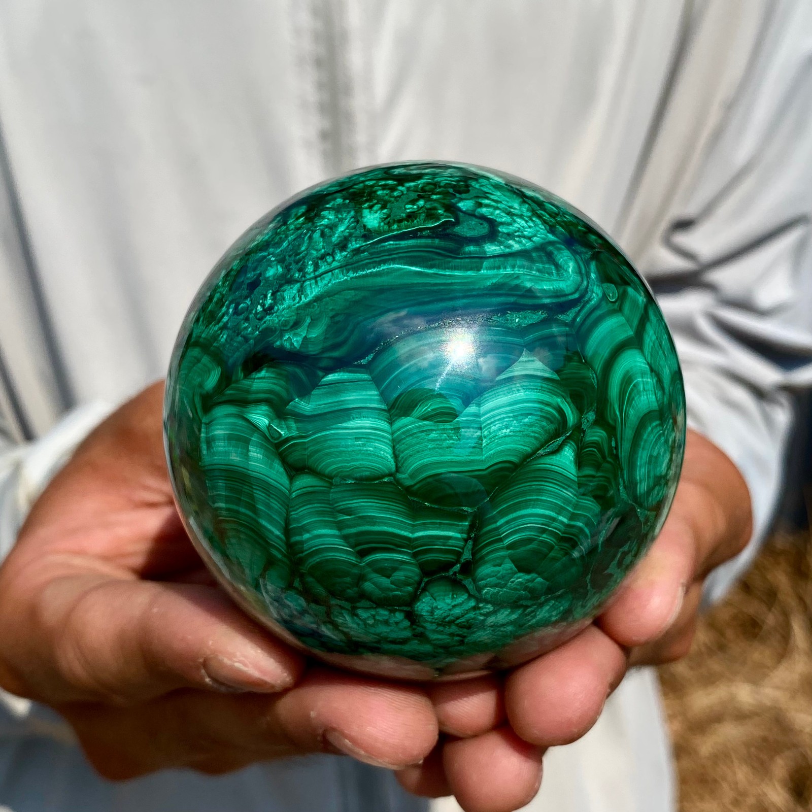 1.64LB Rare Natural Malachite quartz hand Carved sphere Crystal Healing