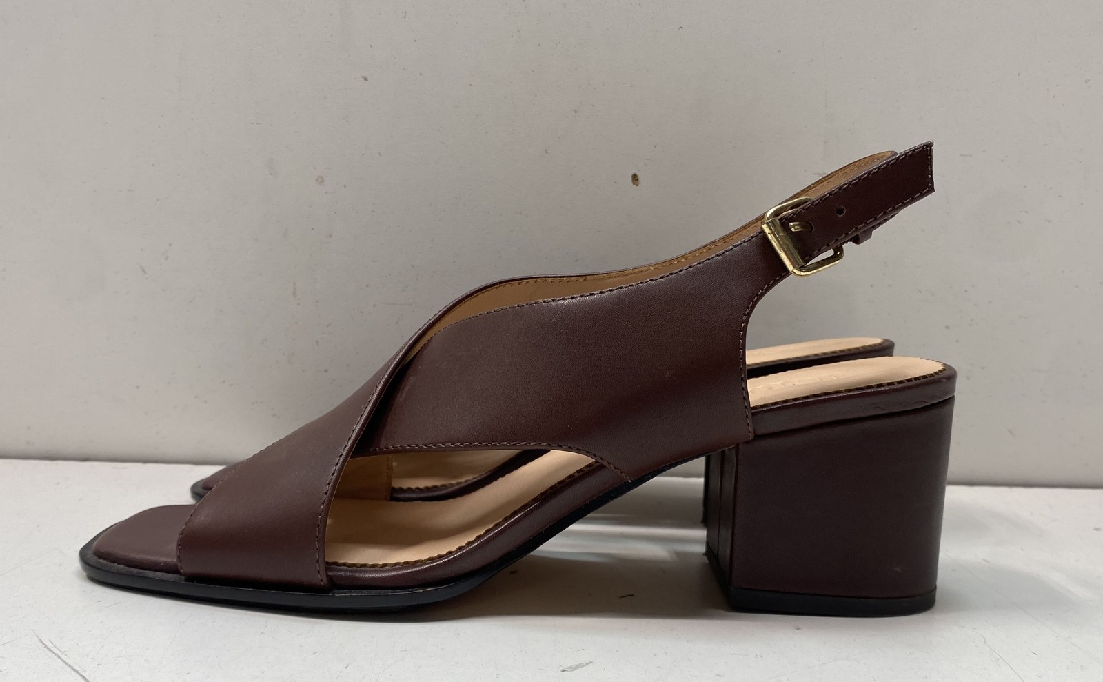 J.Crew Leather Cross-Strap Block Heel Slingback Sandals Brown Size 9