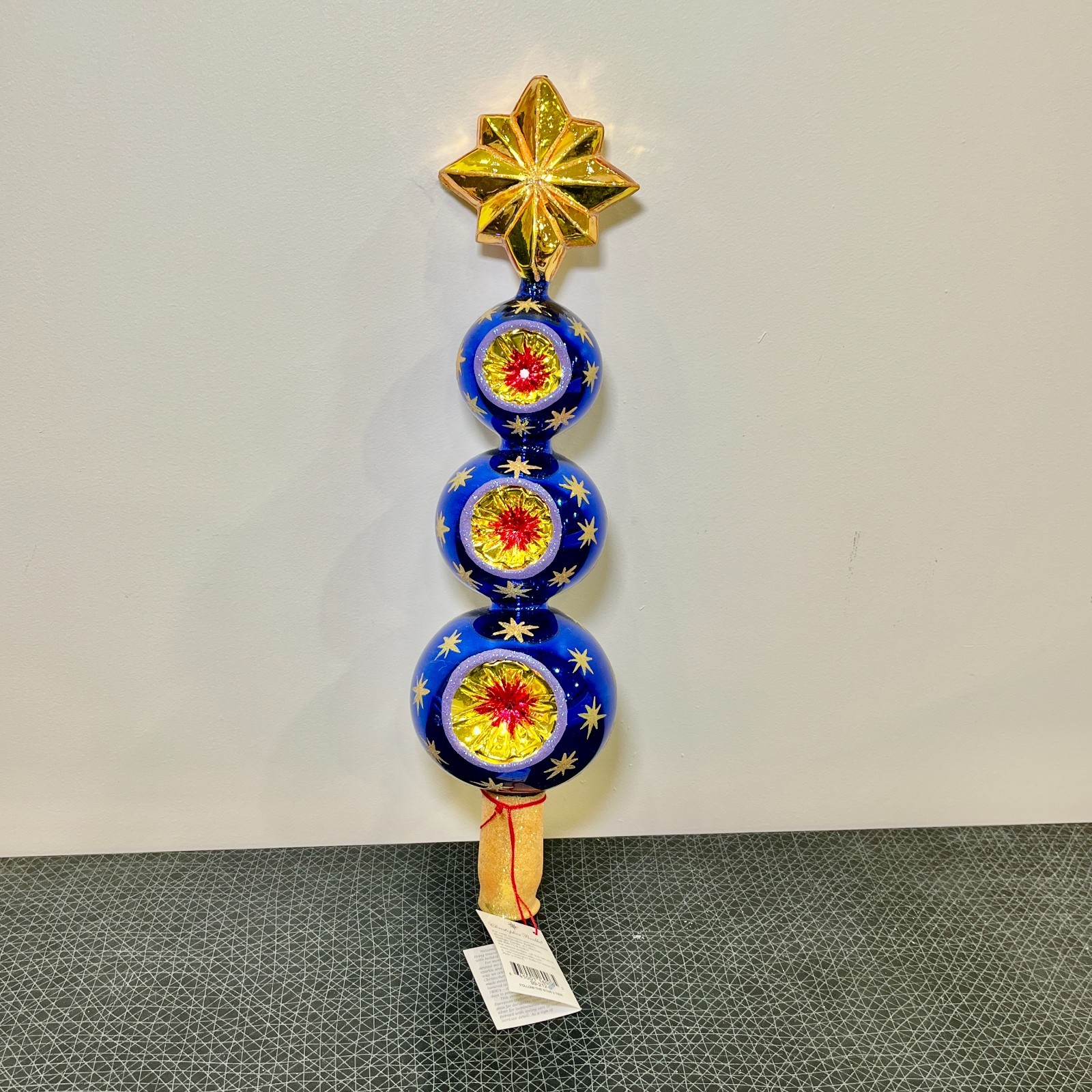 Christopher Radko Follow the Star Tree Topper 3 Tier Ball Blue & Gold, NEW, RARE