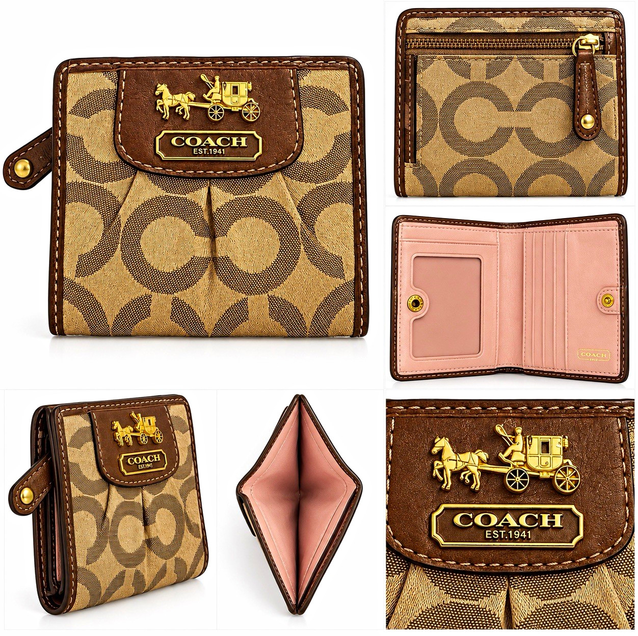 Coach Madison Signature Op Art Pleated Bifold Wallet 2008 Brown Pink Vintage