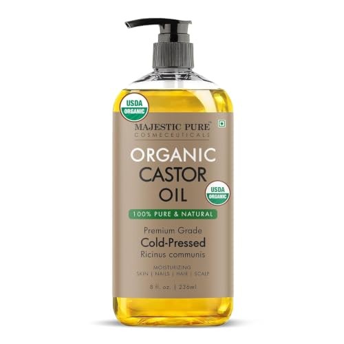 Majestic Pure Usda Organic Castor Oil 8 fl oz 100% Pure & Natural Body Oil