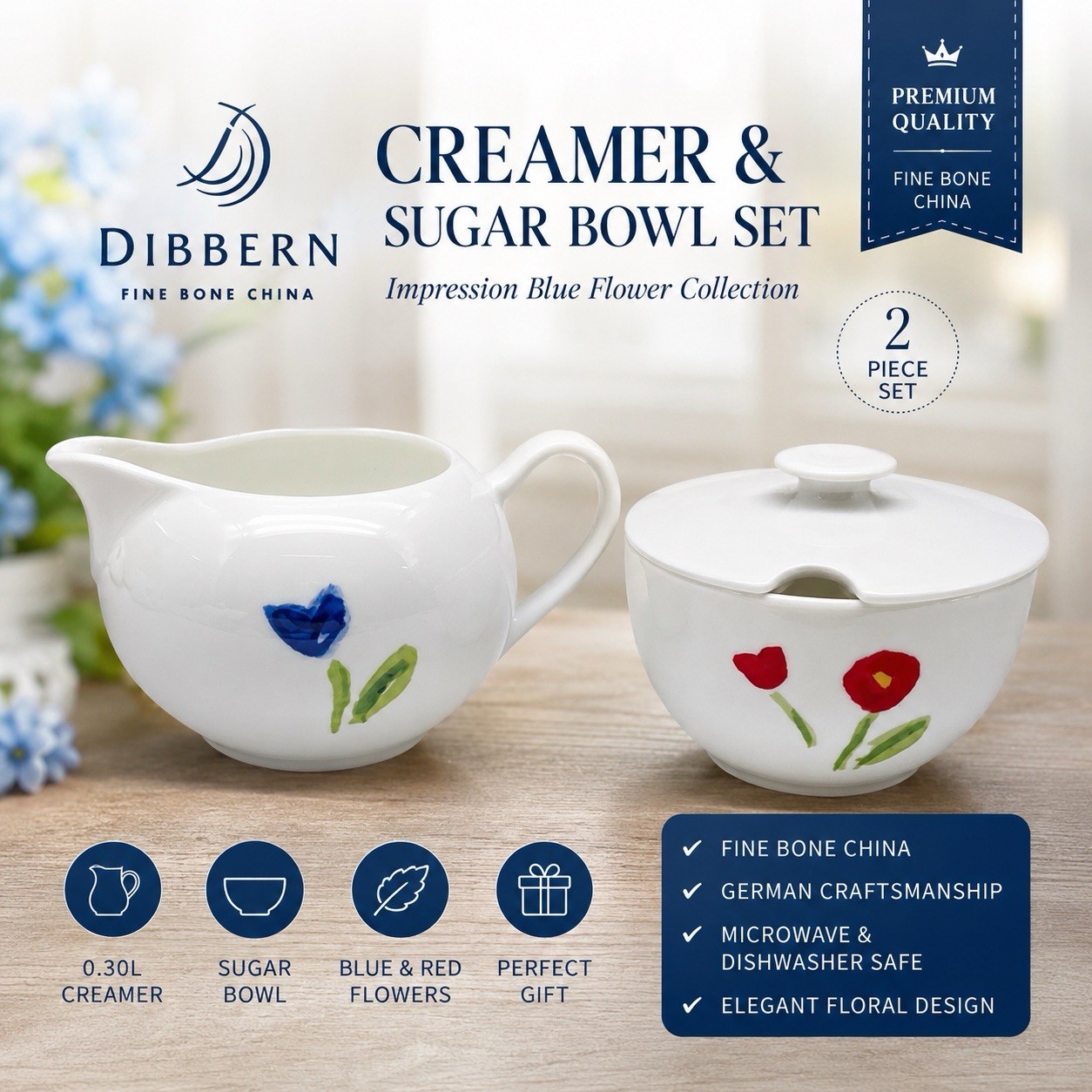 DIBBERN Impression Fine Bone China Creamer & Sugar Bowl Set Germany NEW