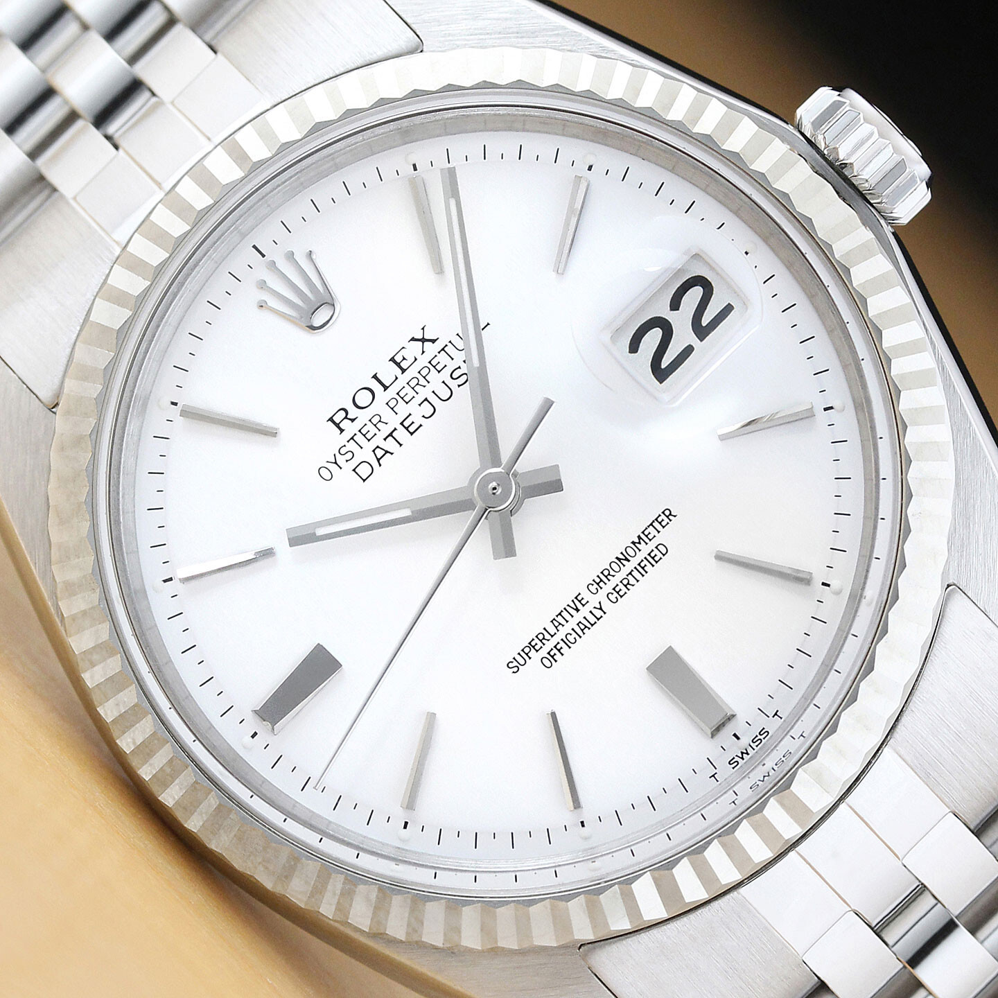 ROLEX MENS DATEJUST 1601 WHITE DIAL 18K GOLD STEEL WATCH w/ JUBILEE BRACELET