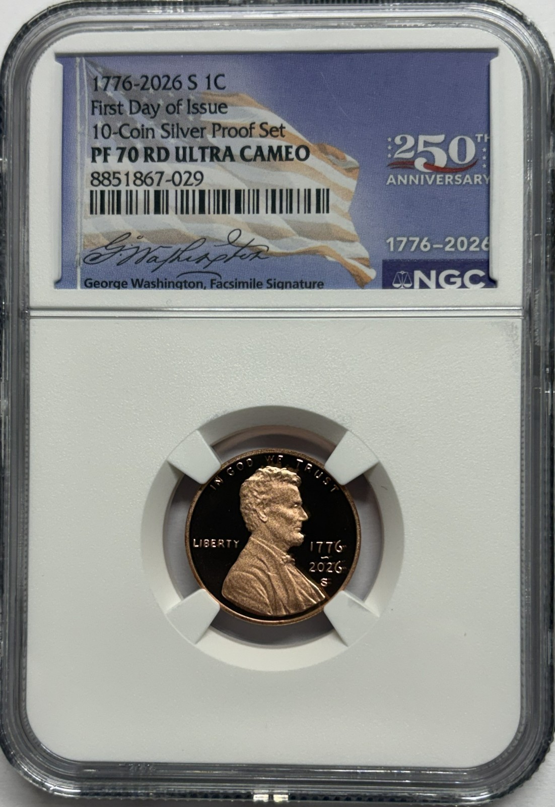 1776 - 2026 S Lincoln Penny Cent NGC PF70 RD Ultra Cameo First Day Issue FDOI 1c 1776 - 2026 S Lincoln Penny Cent NGC PF70 RD Ultra Cameo First Day Issue FDOI 1c