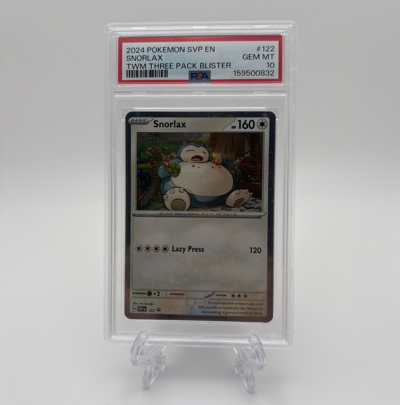 2024 Pokemon SVP EN - TWM Three Pack Blister Snorlax #122 PSA 10 GEM MT