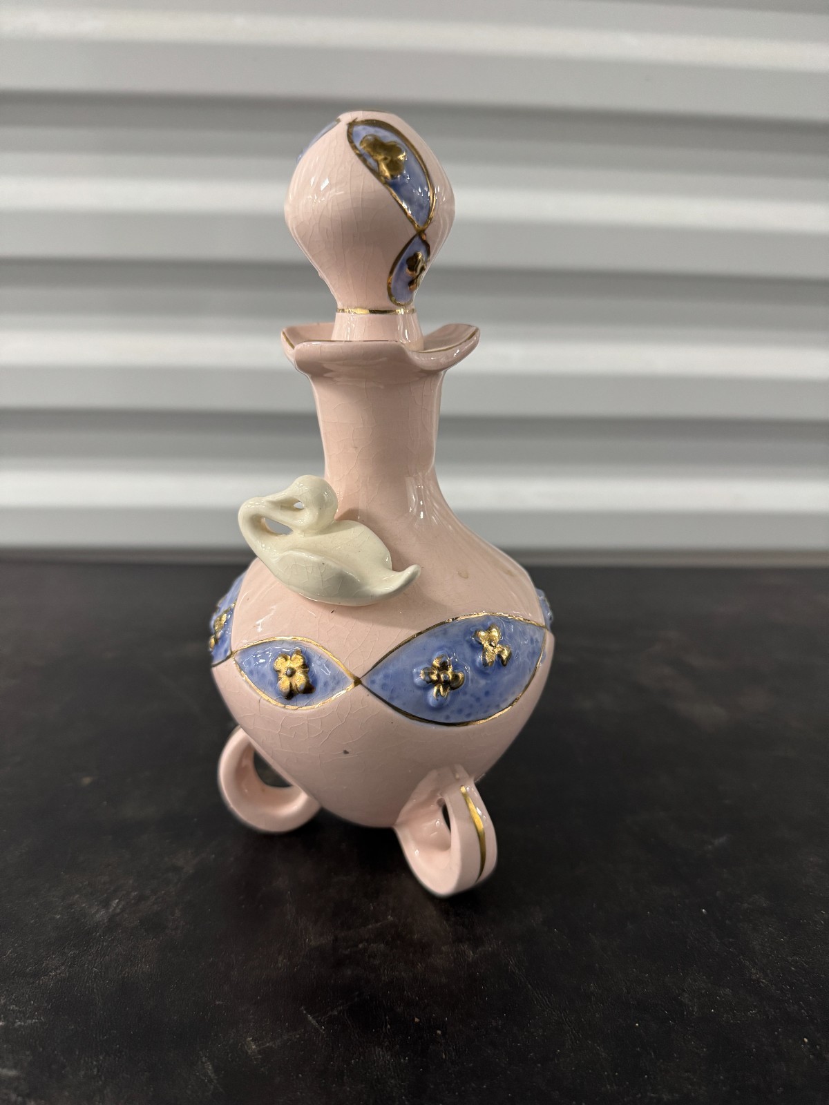 Vintage Pink Crackle Glaze Swan Gold Floral Perfume Bottle Vintage Pink Crackle Glaze Swan Gold Floral Perfume Bottle