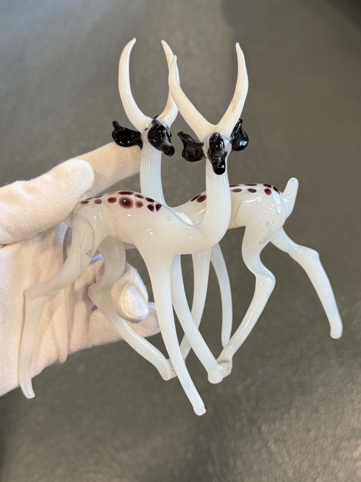 Antique Vintage Opaline Art Glass Istvan Komaromy Deer Antelopes Pair Figurine