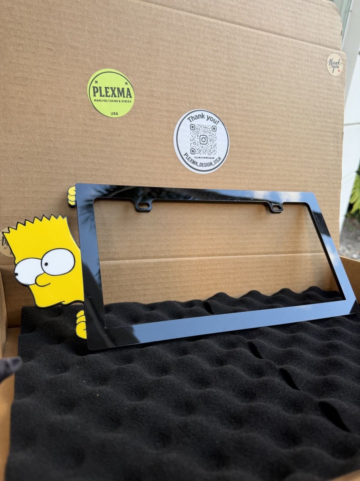 Bart Simpson Cartoon Kid 3D License Plate Frame Glossy Black Acrylic