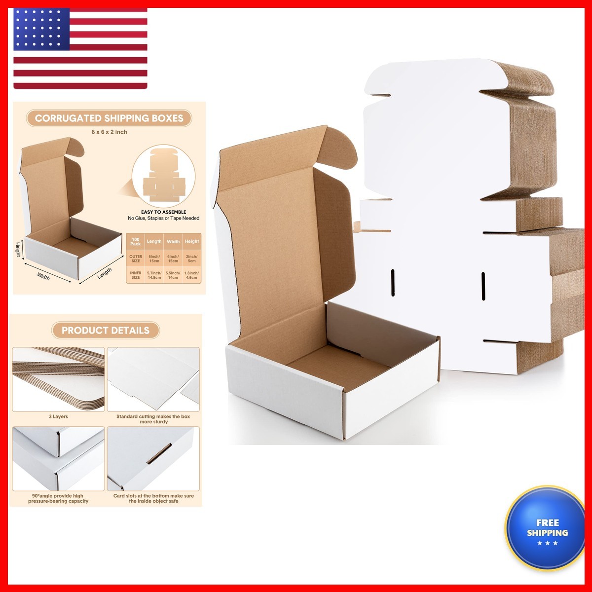 Gersoniel 100 Pcs 6 x 6 x 2 Inches White Cardboard Mailing Boxes Gersoniel 100 Pcs 6 x 6 x 2 Inches White Cardboard Mailing Boxes