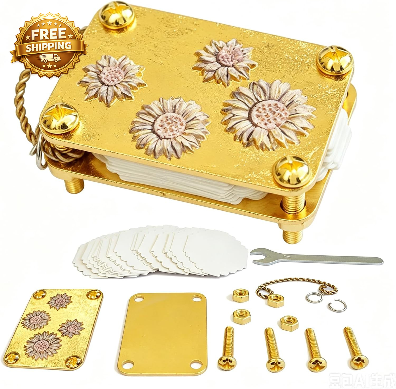 Handcrafted Metal Mini Flower Press  Miniature Flower Press Kit  Gold Plated