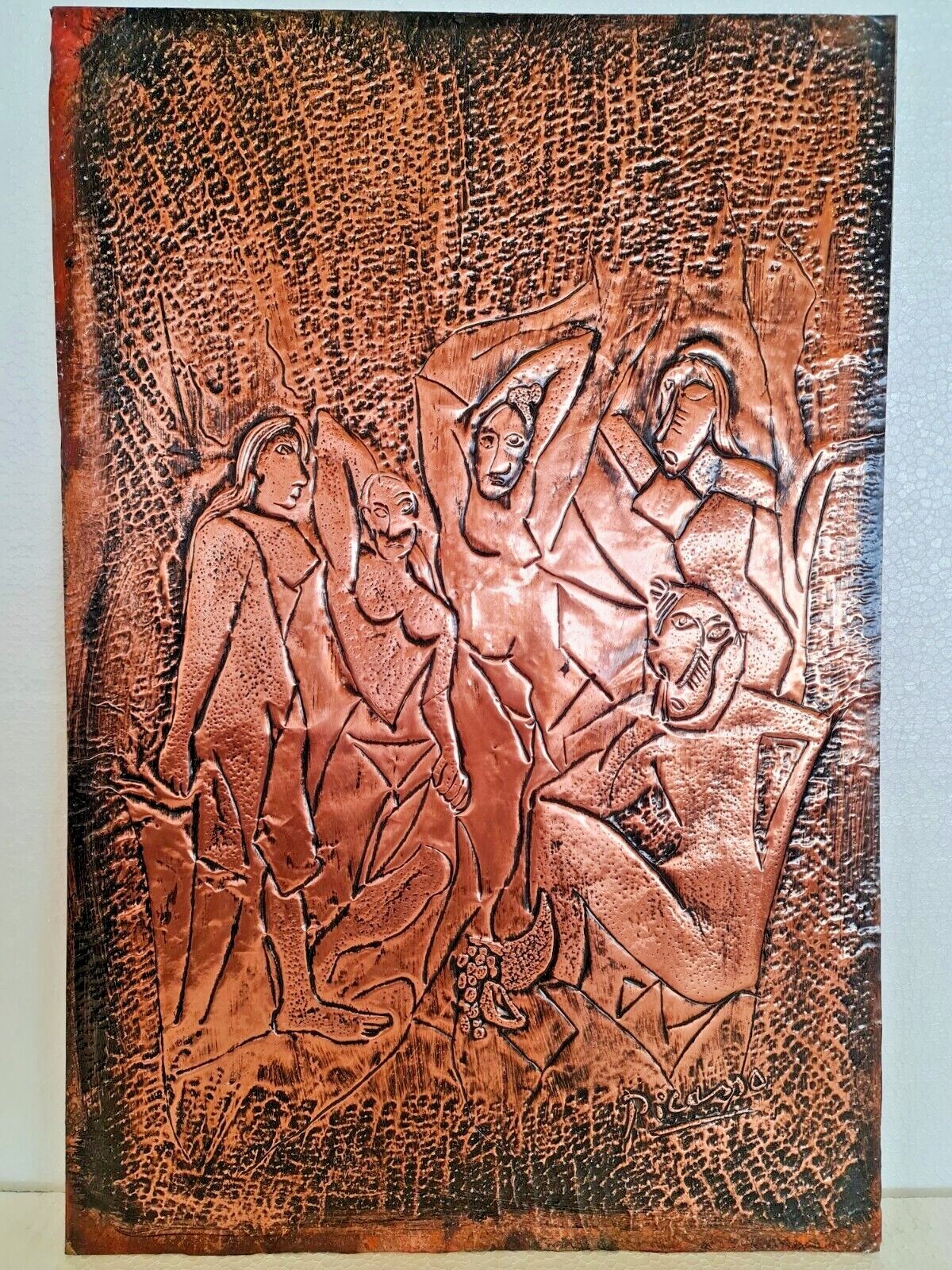 Vintage Pablo Picasso. Handmade Embossed Copper, 40cm x 60cm. Signed. Stamped 