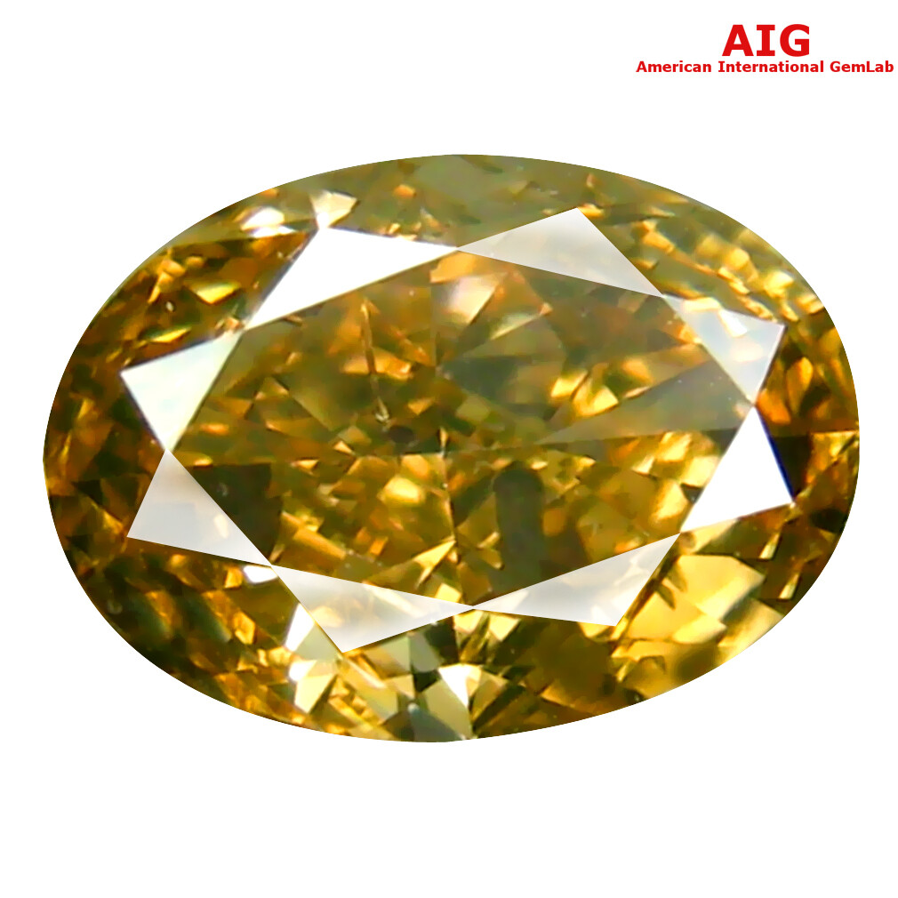1.05 Ct AIG Certified Natural Diamond Green Orange Yellow Oval SI2 (7 X 5 MM)