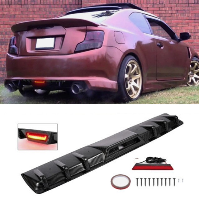 For Scion tC Carbon Fiber Style Rear Bumper Diffuser W/LED Brake Tail Light