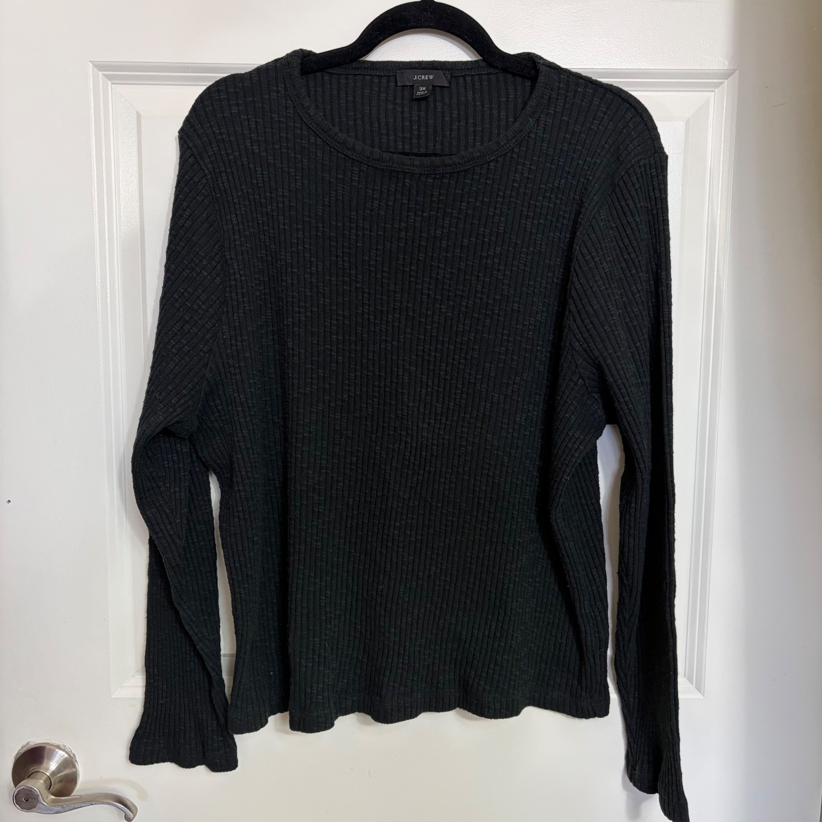J.Crew Womens 3X Black Ribbed Knit Long Sleeve Crew Neck Top Tee