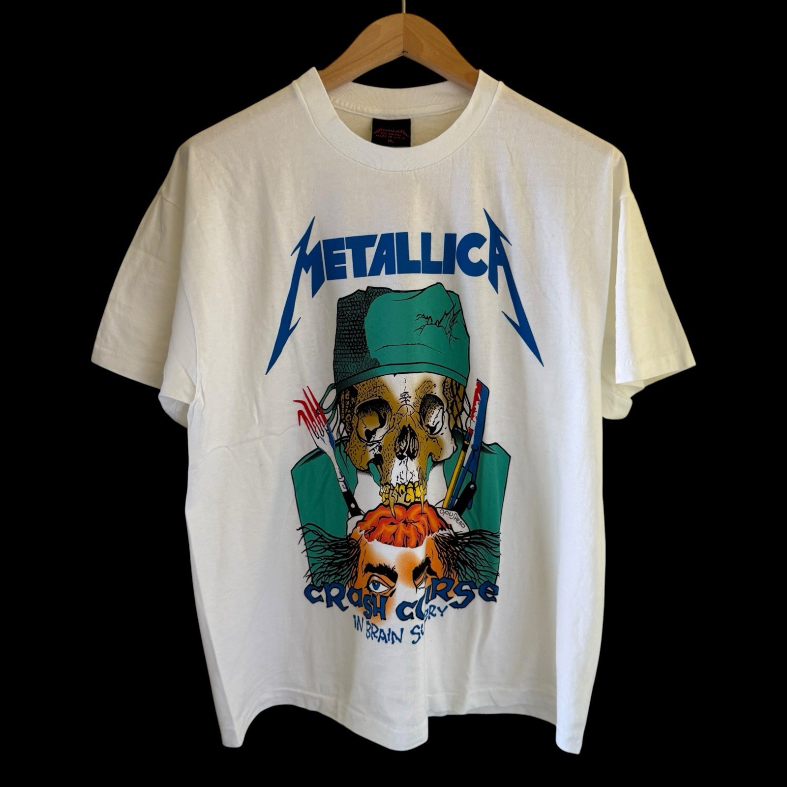 Vintage 1987 Metallica Crash Course In Brain Surgery Pushead Sz XL Shirt REPRINT