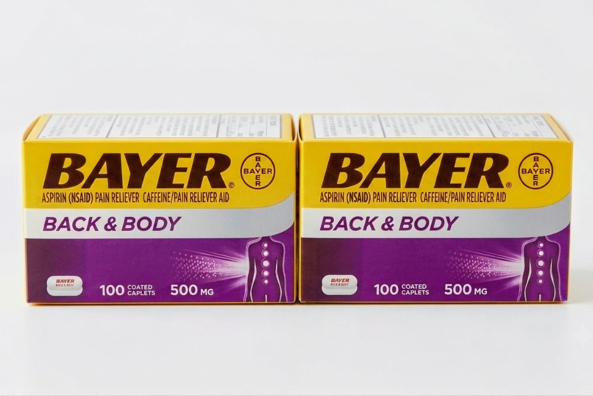 2x Bayer Aspirin Back & Body Pain Reliever 500mg 100ct (200 Total) Exp 07/2027+