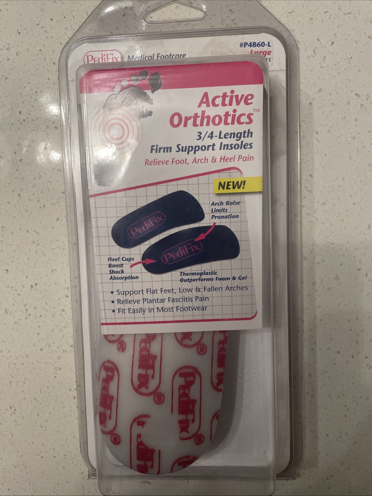PediFix Active Orthotics 3/4-Length Firm Support Insoles Large NEW