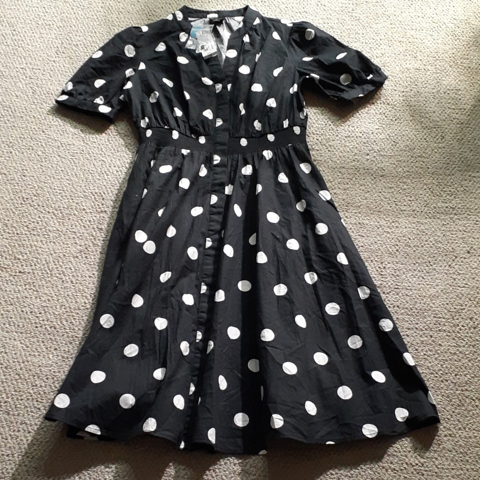 Worthington Women\'s Shirtdress Black Size S NWT Polka Dot Midi A-Line Pockets Worthington Women\'s Shirtdress Black Size S NWT Polka Dot Midi A-Line Pockets