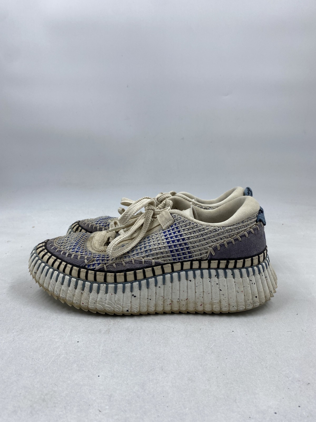 Chloe Nama Beige Blue Multi Mesh Suede Platform Sneakers Womens Size 10