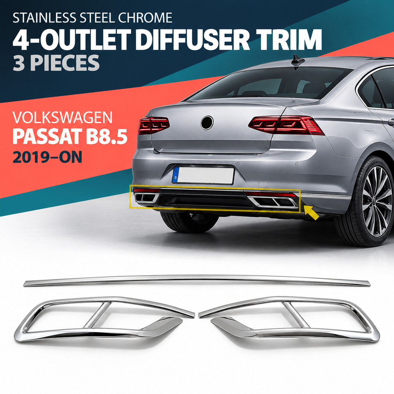 Performance Chrome Exhaust Diffuser Trim for VW Passat B8.5 R-Line 2019–2023