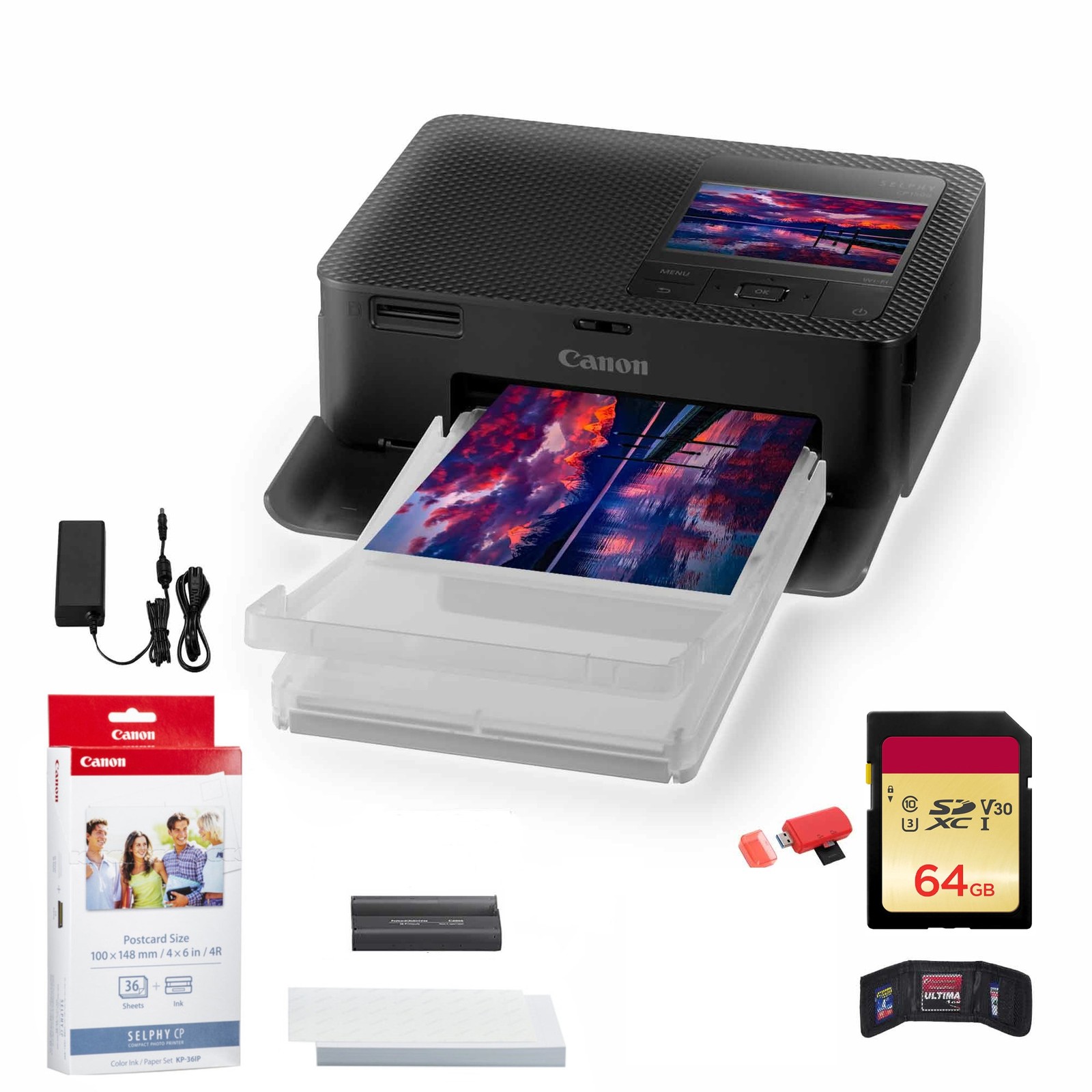 Canon SELPHY CP1500 Photo Printer Black KP-36IP Ink Paper Bundle
