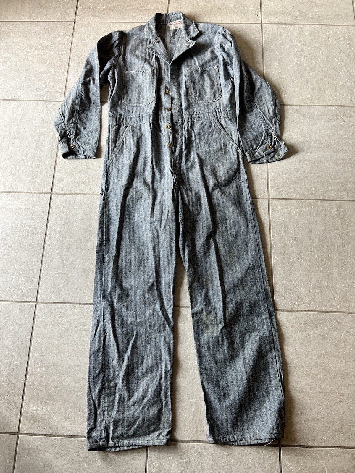 Vintage 1940s-60s Universal Overall Stone Cutter Herringbone Coveralls Sz 42