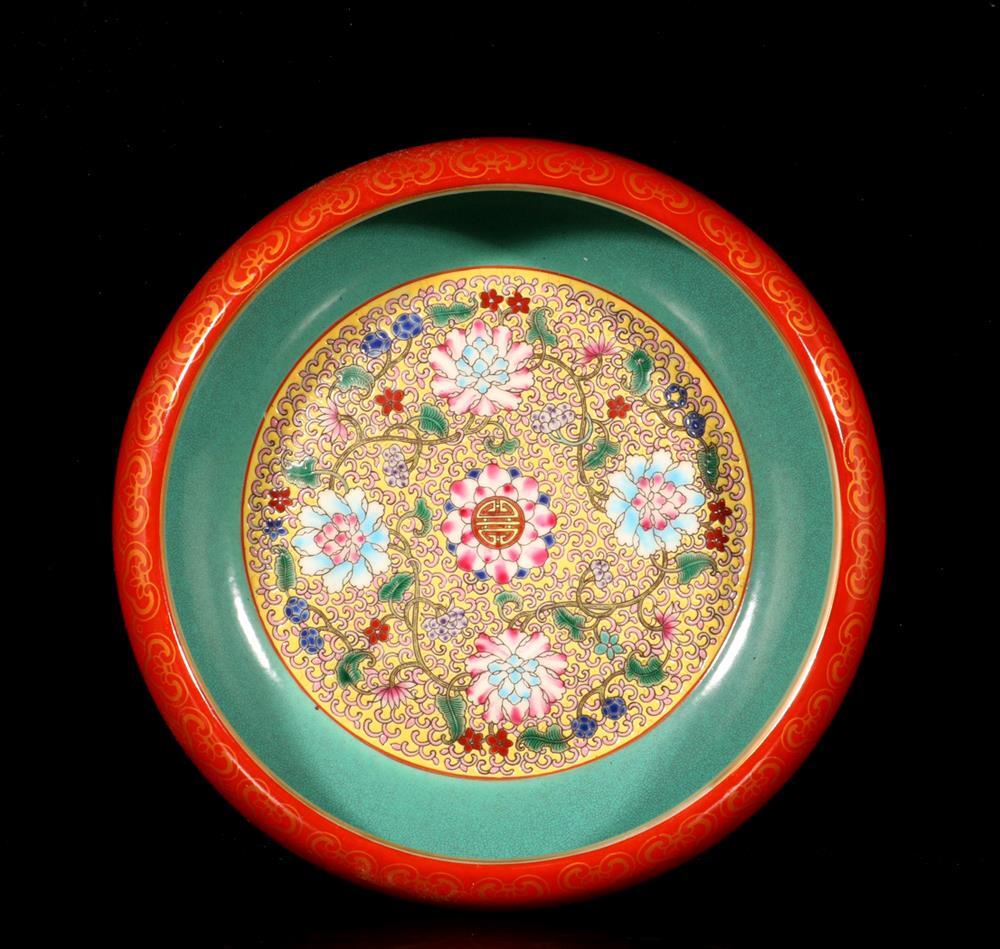 Yongzheng Signed Old Chinese Colour Enamel Brush Washer W/flower N1317