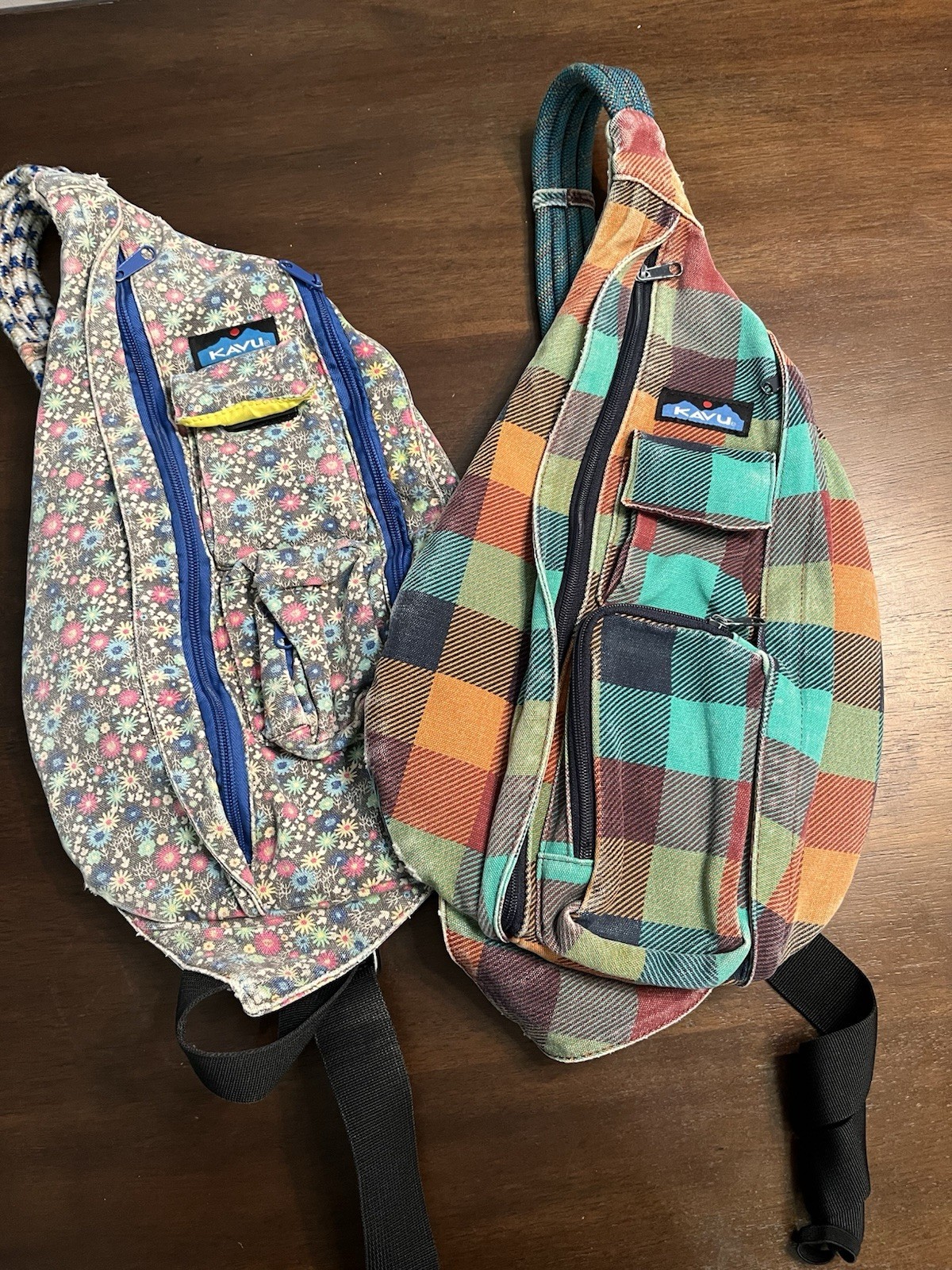 Kavu Rope Bag Backpack Sling Plaid Floral Set Two Bags 19x11x5 Hiking