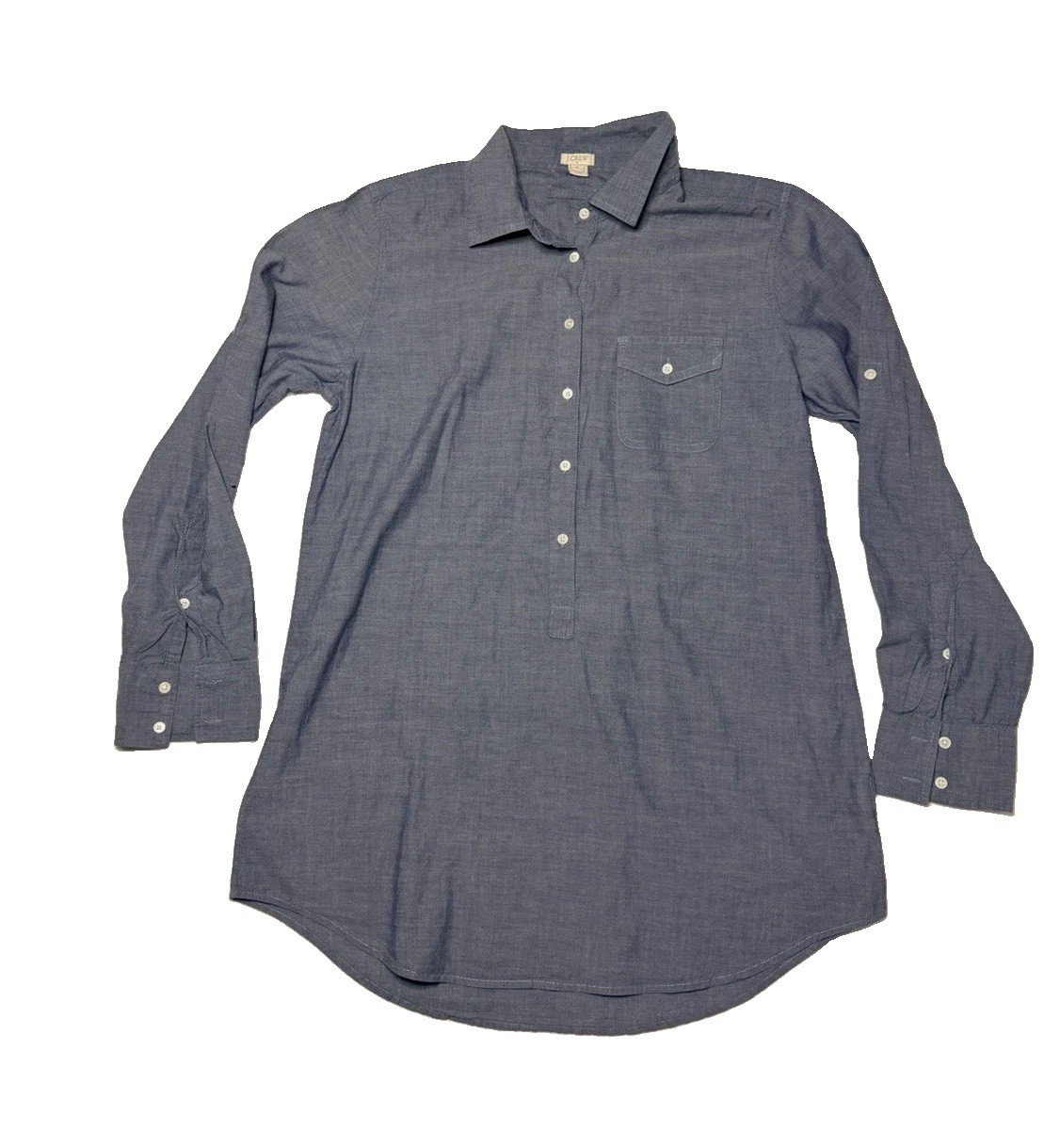 J.CREW Woman’s M Blue Solid Cotton Chambray LS Point Collar Button-Up Pockets J.CREW Woman’s M Blue Solid Cotton Chambray LS Point Collar Button-Up Pockets