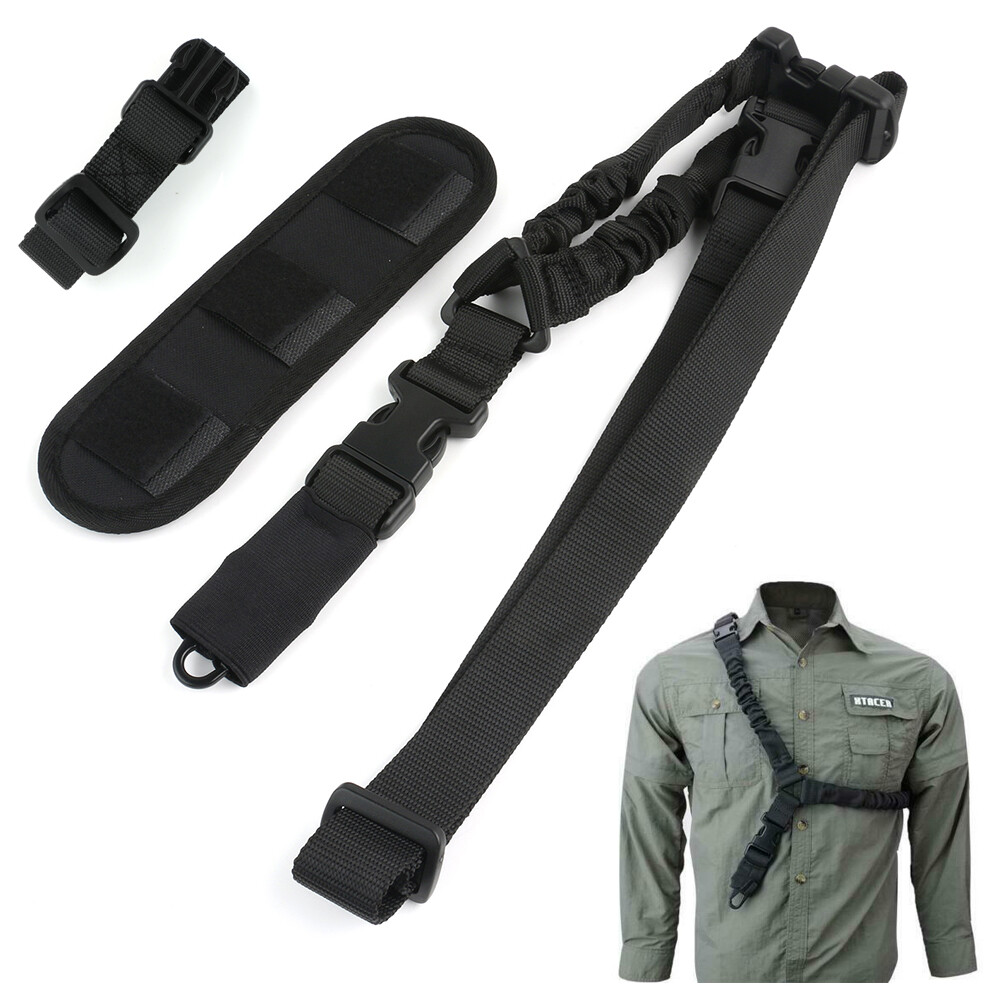 Tactical Single One Point Bungee Gun Rifle Sling Strap with HK Clip Shoulder Pad