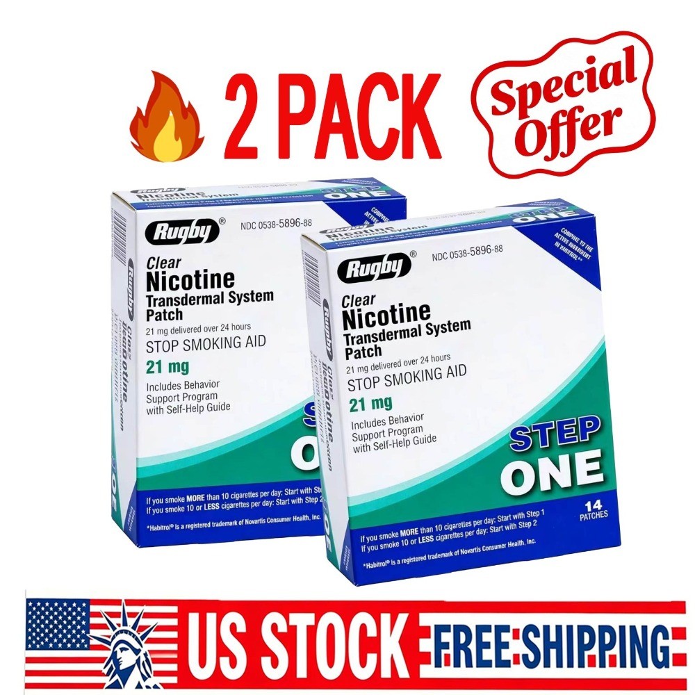 2 PACK-Rugby Clear Nicotine 21mg Transdermal System Patch Step 1
