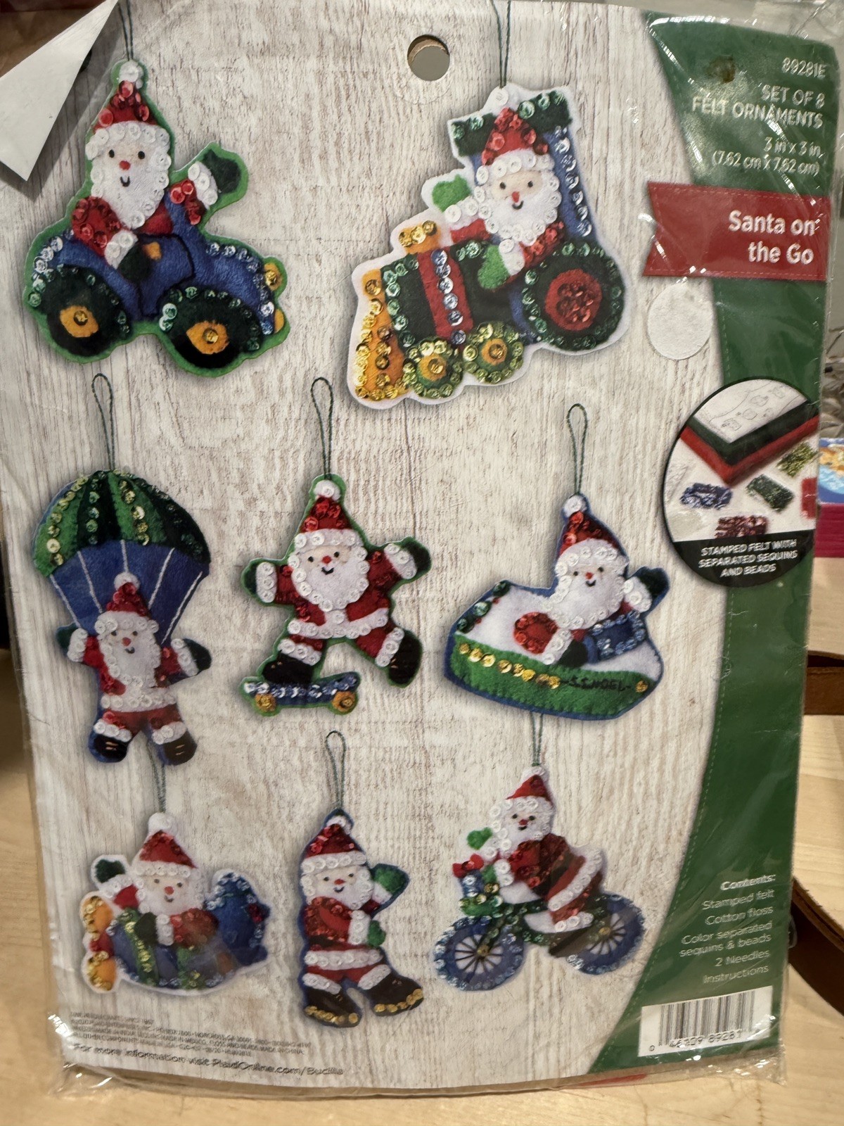 DIY Bucilla Santa on the Go Travel Christmas Felt Ornament Kit boat tractor bike DIY Bucilla Santa on the Go Travel Christmas Felt Ornament Kit boat tractor bike
