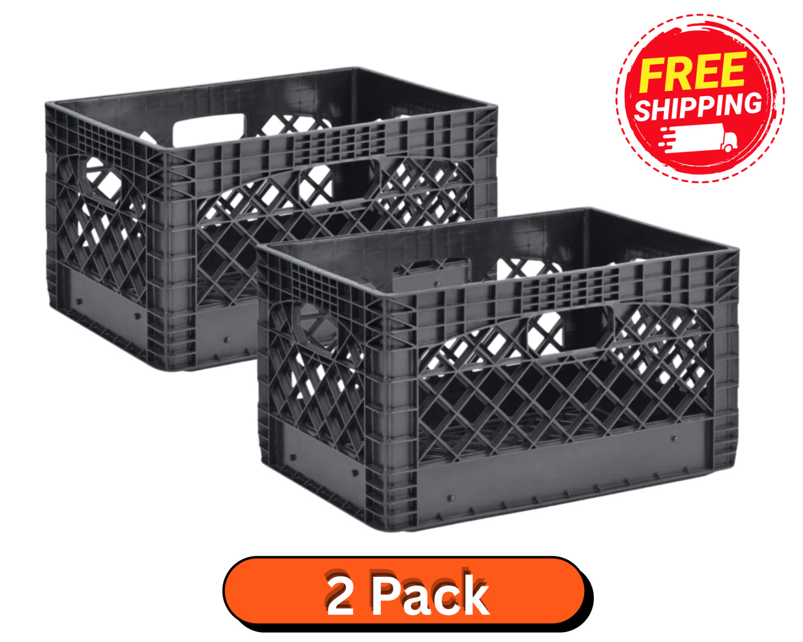 2 pack - Juggernaut Storage 24QT Plastic Heavy-Duty Milk Crate, Black 