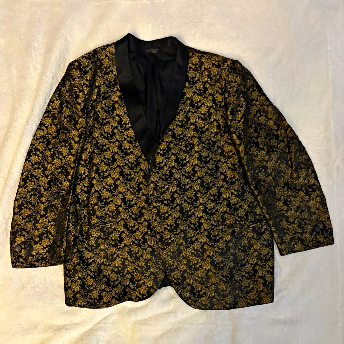 Vtg 1950s First Nighter Gold Black Brocade Dinner Jacket Blazer 44 Rat Pack Vtg 1950s First Nighter Gold Black Brocade Dinner Jacket Blazer 44 Rat Pack