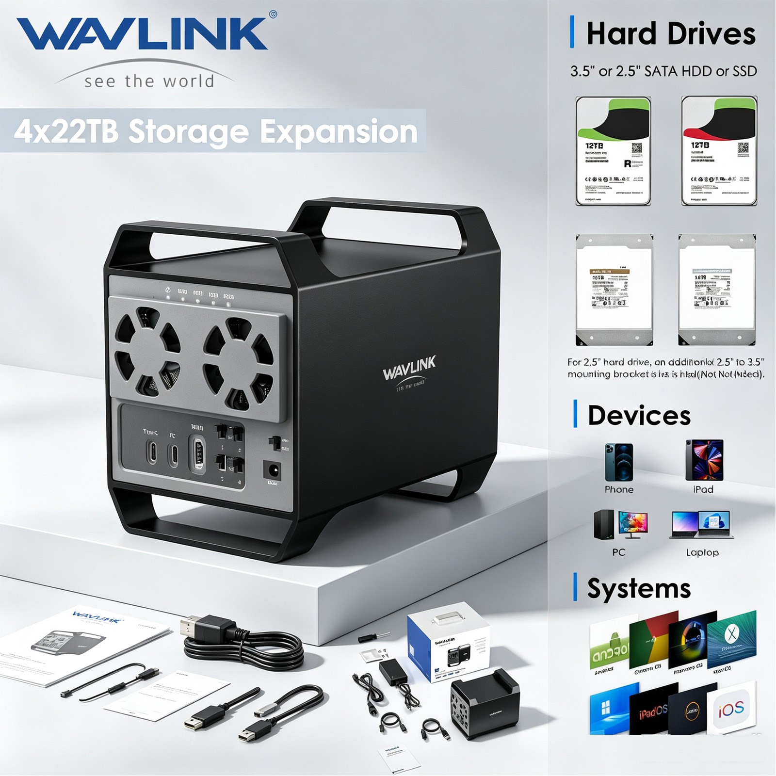 WAVLINK 4-Bay Hard Drive Enclosure for 3.5