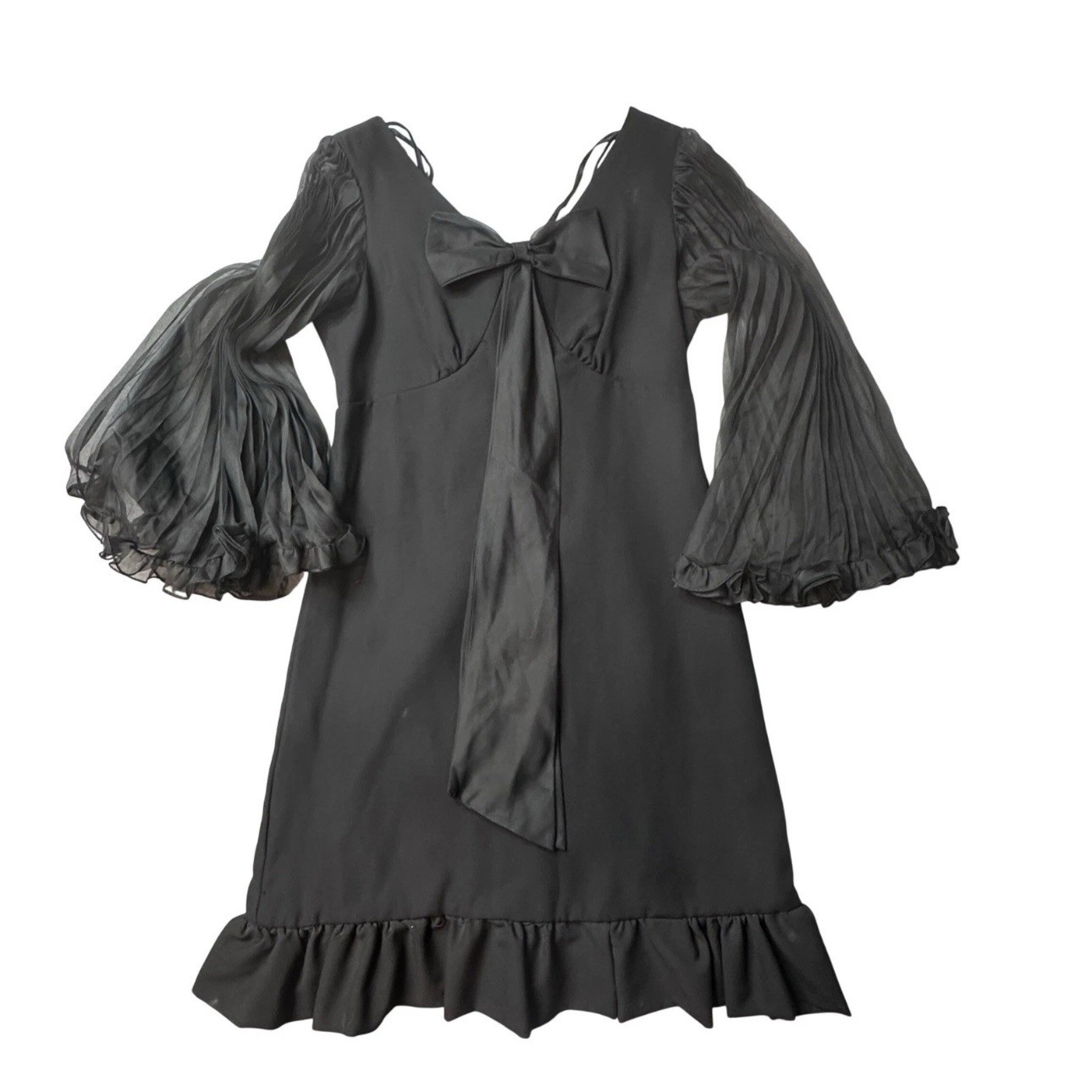 Vintage 60s ILGWU Union Made Accordion Sleeve Black Mini Dress Mad Men Women’s M