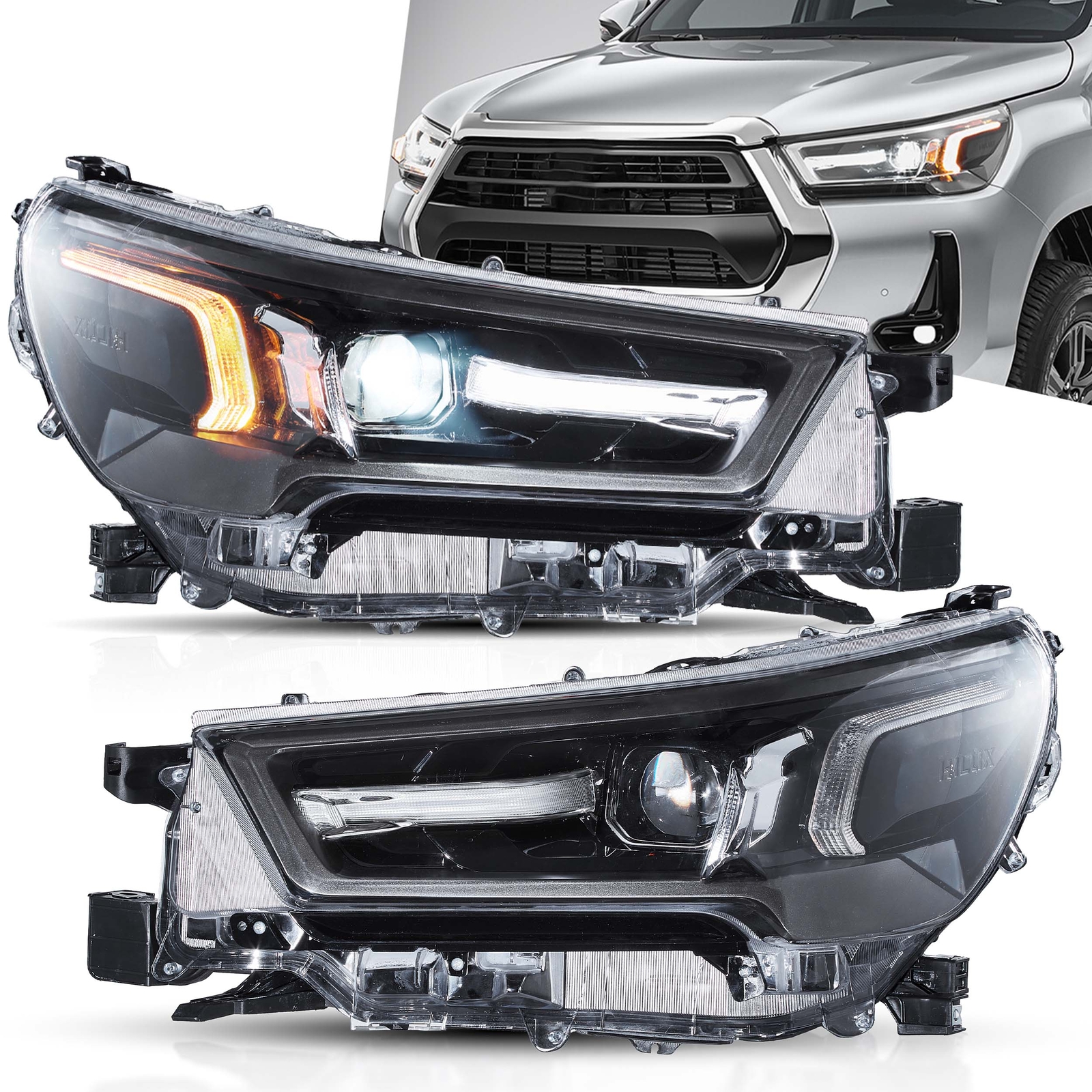 VLAND For 2021-2024 Toyota Hilux Projector LED Headlights Fits Halogen&LED Model