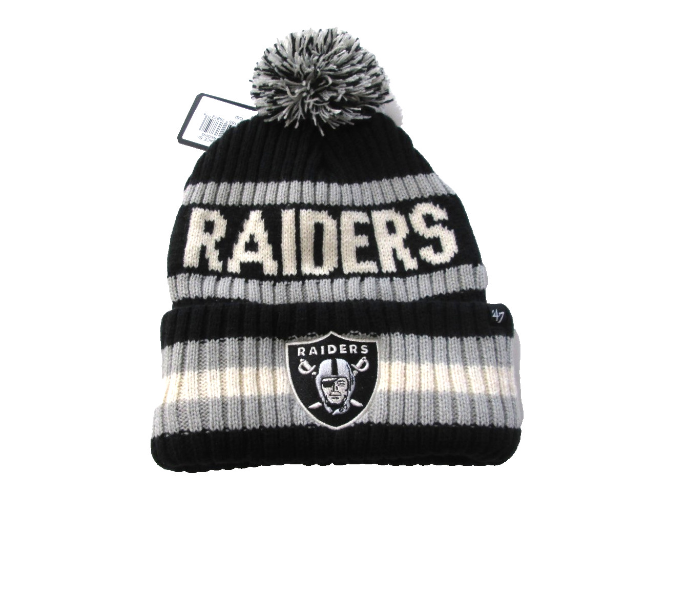 New NFL Las Vegas Raiders Embroidered Knit Cuffed Beanie Hat OSFA 47 Brand 