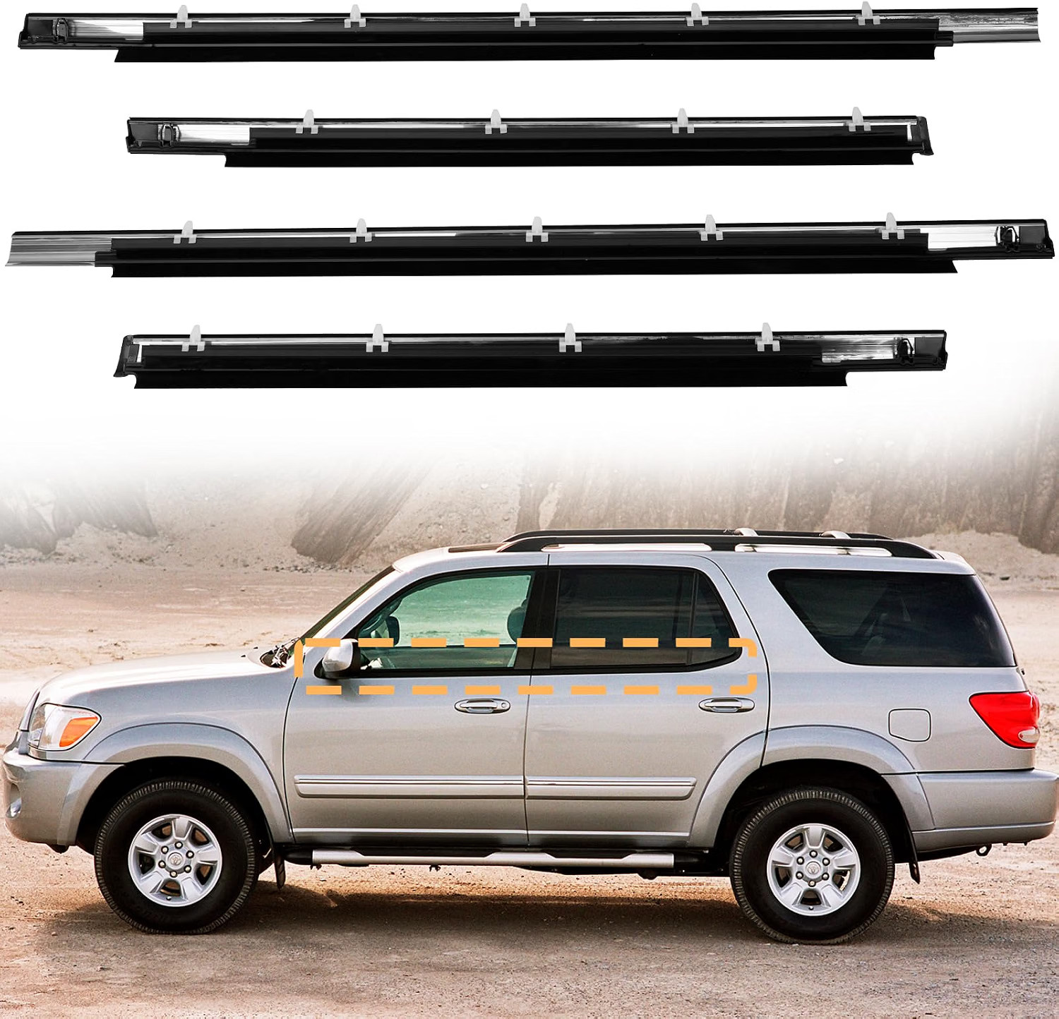 4 Pcs Weatherstrip Window Trim Compatible with Toyota Sequoia 2001-2007 Replace# 4 Pcs Weatherstrip Window Trim Compatible with Toyota Sequoia 2001-2007 Replace#