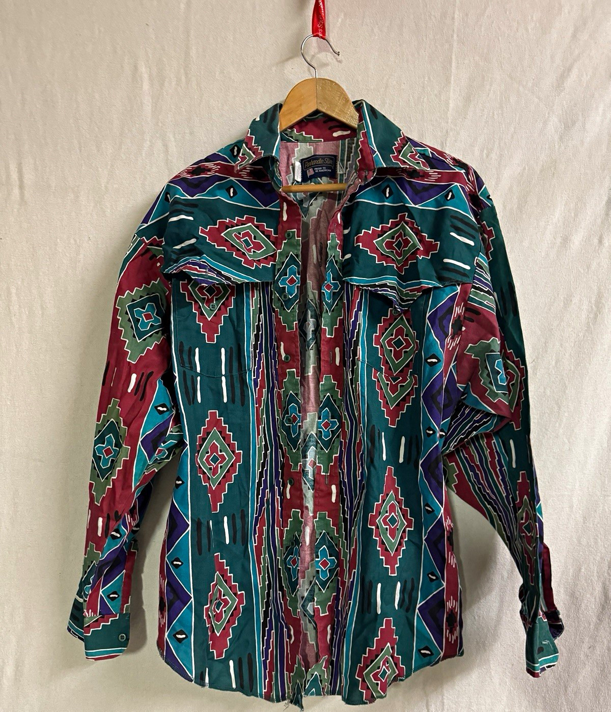 Vtg Panhandle Slim Shirt Mens 16 M L Southwestern Aztec Print USA 90s Flaw⁠s