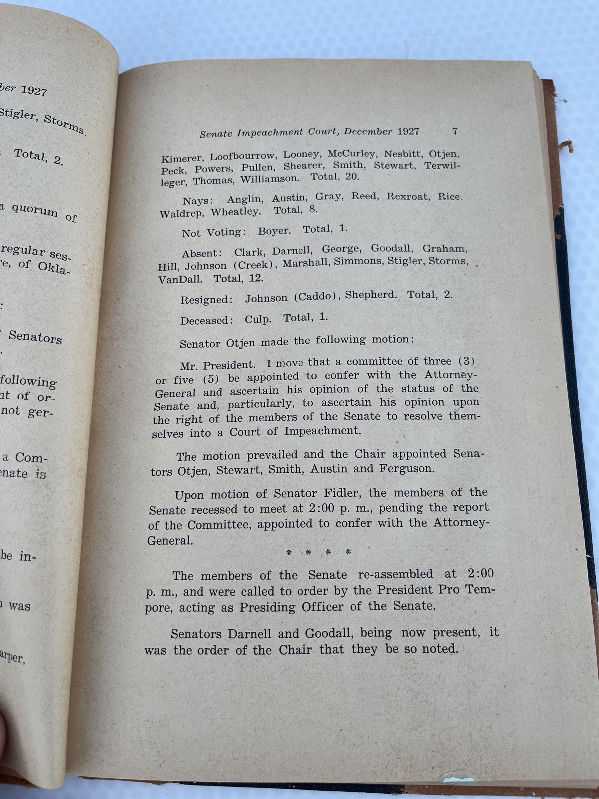 Official 1927 Oklahoma Senate Impeachment Proceedings – State Govt Record