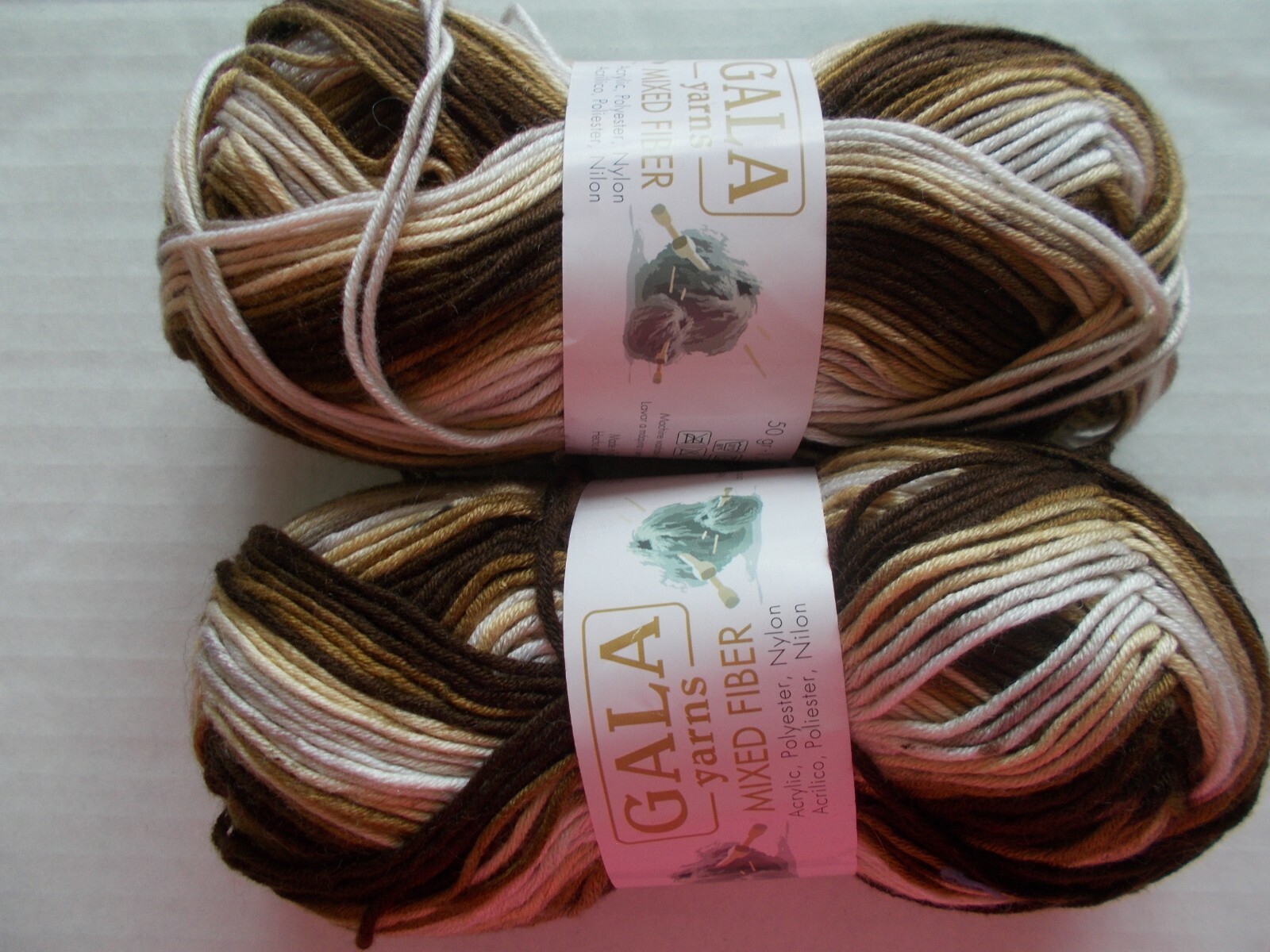 Gala Mixed Fiber sport yarn, brown shades, lot of 2