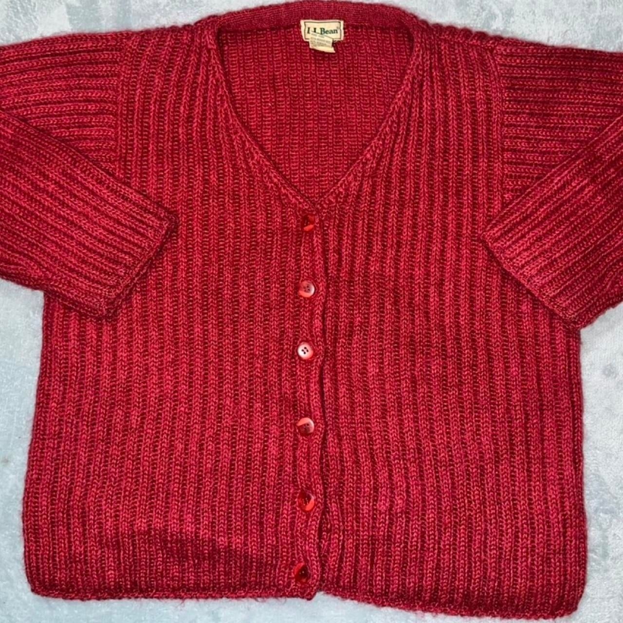 Vintage LL Bean Mohair Wool Blend Knit Cardigan Sweater Womens Small Red Fuzzy